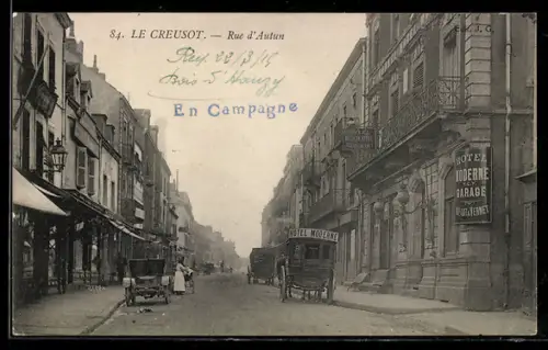 AK Le Creusot, Rue d'Autun, Hotel Moderne