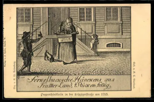 Künstler-AK Berlin, Puppenhändlerin in der Leipzigerstrasse um 1785