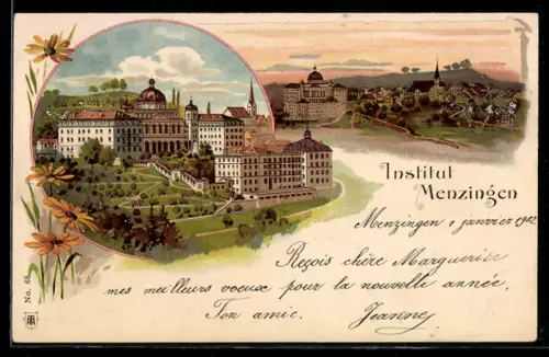 Lithographie Menzingen, Institut Menzingen, Teilansicht