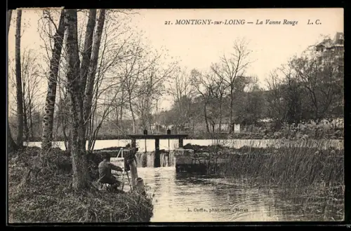 AK Montigny-sur-Loing, La Vanne Rouge et scène de pêche paisible
