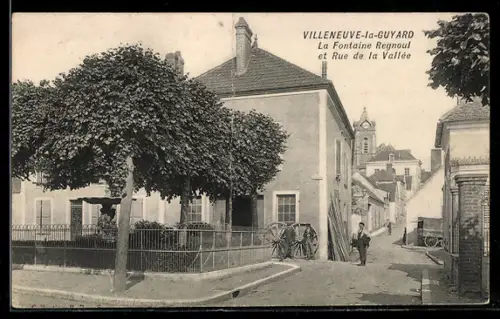 AK Villeneuve-la-Guyard, La Fontaine Regnoul et Rue de la Vallée