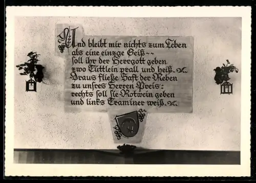 AK Tramin, Hotel Garni, Café Traminer Weinklause, Leitspruch