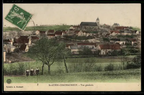 AK Saint-Aubin-Chateauneuf, Vue générale, Teilansicht mit Kirche