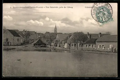 AK Saint-André-en-Terre-Plaine, Vue Générale, pris de l`étang, Teilansicht