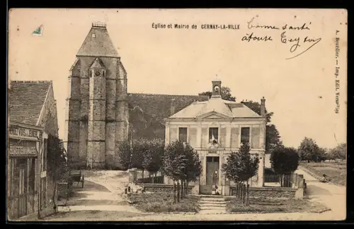 AK Cernay-la-Ville, Église et Mairie