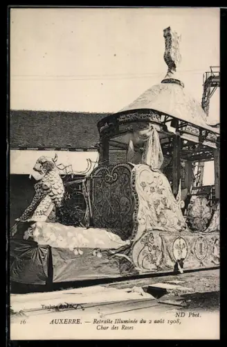 AK Auxerre, Retraite Illuminée 1908, Char des Roses