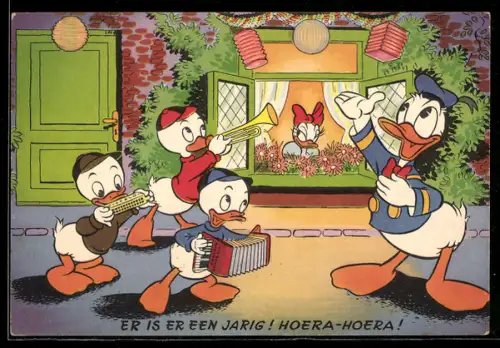 AK Donald Duck und seine Neffen musizieren für Daisy Duck