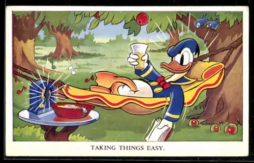 AK Comic, Donald Duck liegt in Hängematte und geniesst, Taking Things Easy