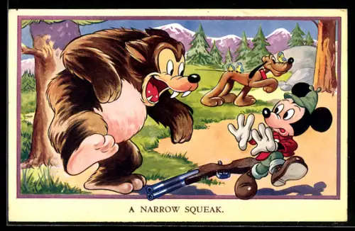 AK A Narrow Squeak, Mickey Mouse, Pluto, Bear