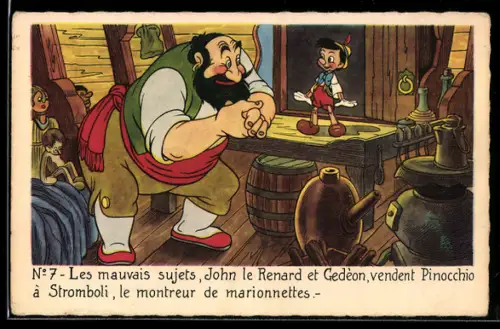 Künstler-AK Walt Disney`s Pinocchio mit Stromboli dem Puppenspieler