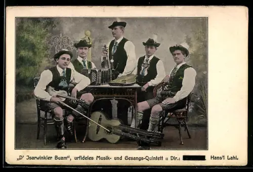 AK D` Isarwinkler Buam, Trachtenkapelle mit Instrumenten