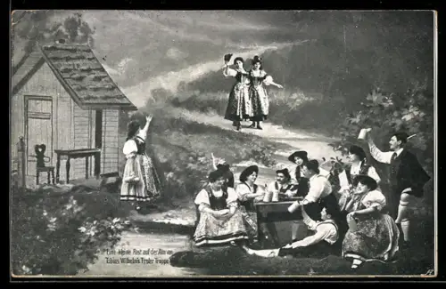 AK Tobias Wilhelms Tiroler Truppe, Kleine Rast auf der Alm