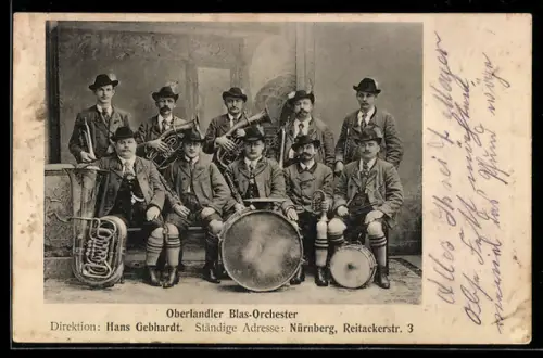 AK Oberlandler Blas-Orchester, Dir. Hans Gebhardt, mit Instrumenten