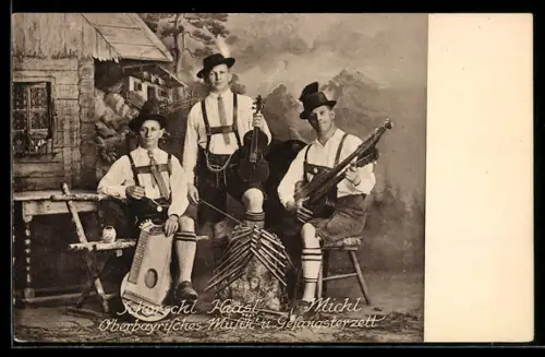 AK Schorschl, Haasl u. Michl, Trio mit Zither, Geige u. Gitarre