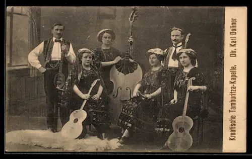 AK Kroatische Tamburitza-Kapelle Dir. Karl Doliner, mit Instrumenten