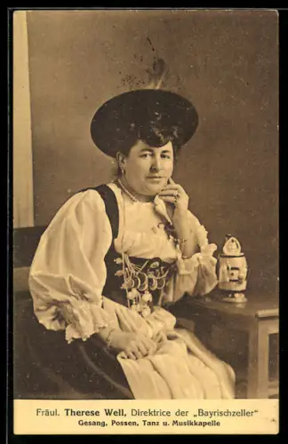 AK Fräulein Therese Well, Direktrice der Bayrischzeller Gesang, Possen, Tanz und Musikkapelle