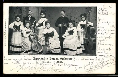 AK Egerländer Damenorchester mit Instrumenten