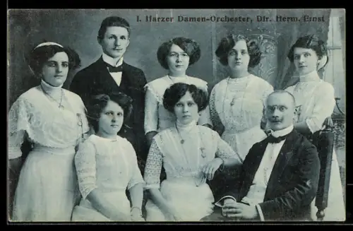 AK I. Harzer Damen-Orchester in weissen Kleidern