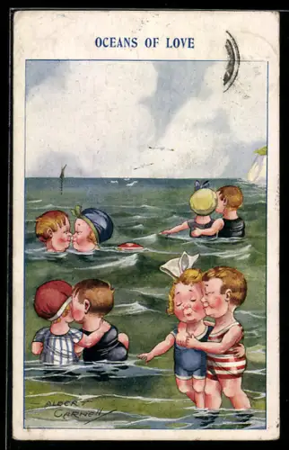 Künstler-AK sign. Albert Carnell: Viele Paare schwimmen im Ozean