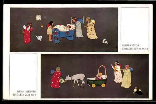 Künstler-AK sign. Rehm-Vietor: Englein zur Wacht und Englein zur Hut