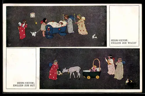 Künstler-AK sign. Rehm-Vietor: Englein zur Wacht, Englein zur Hut