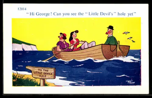 Künstler-AK sign. Trow: Mann mit zwei Frauen auf einem Ruderboot