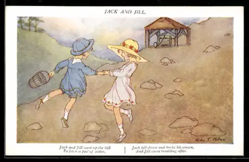 Künstler-AK sign. Hilda F. Miller: Jack und Jill tanzen vor einem Pavillon