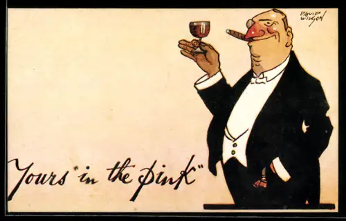 Künstler-AK sign. David Wilgon: Gentleman mit Zigarre und im Frack