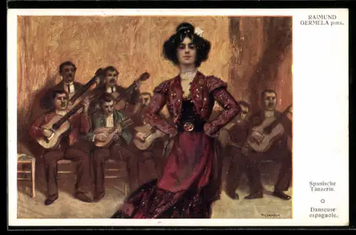Künstler-AK Raimund Germela: Spanische Tänzerin, Spanische Gitarrenspieler