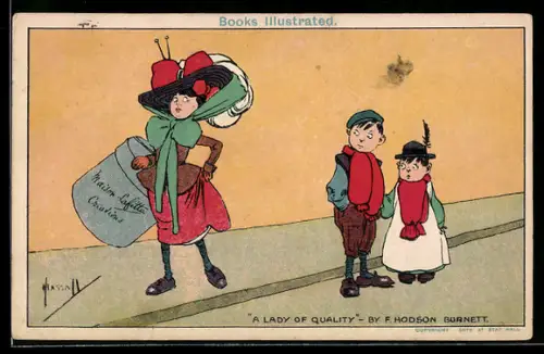 Künstler-AK sign. John Hassall: Zwei Jungen sehen einer hübschen Frau nach