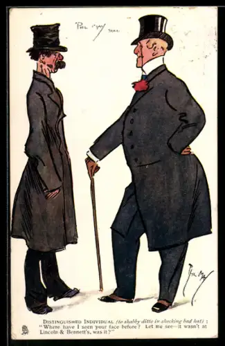 Künstler-AK sign. Phil May: Gentleman steht einem Landstreicher gegenüber