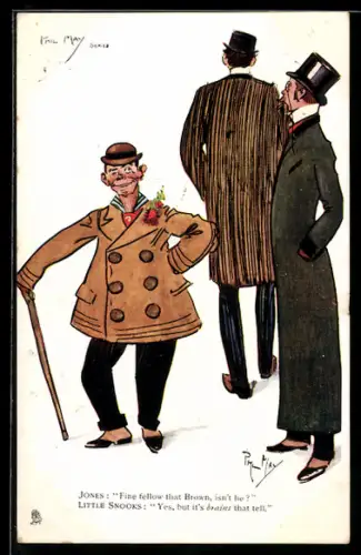 Künstler-AK sign. Phil May: Drei Elegante Herren mit Gehstock und Zylinder
