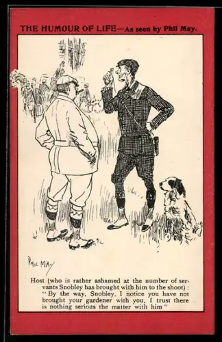 Künstler-AK sign. Phil May: Zwei Männer mit Hund stehen einander gegenüber
