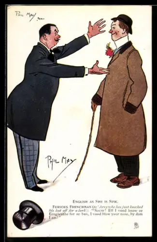 Künstler-AK sign. Phil Pay: Zwei Herren in eleganter Kleidung stehen sich gegenüber