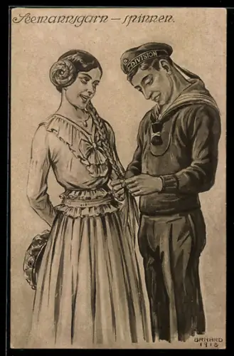 Künstler-AK sign. Brnhrd: Seemann flechtet einer Frau den Zopf