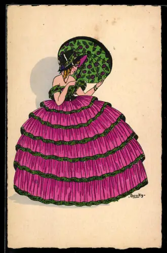 Künstler-AK sign. Douky: Elegante Dame mit Sonnenschirm