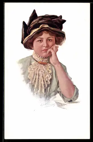 Künstler-AK sign. S. Kubritz: Dame in eleganter Kleidung im Portrait