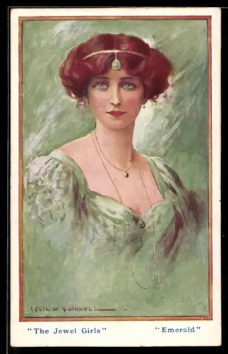 Künstler-AK sign. Cecil W. Quinnel: Hübsche Frau mit Diadem und Kette