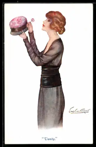 Künstler-AK sign. Lockeport: Schöne Frau mit einem Hut, Vanity