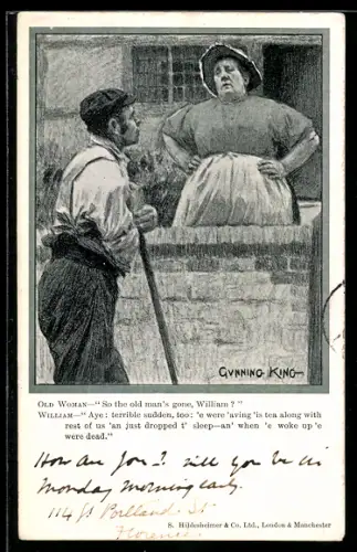 Künstler-AK sign. Gunning King: Arbeiter steht vor einer älteren Dame
