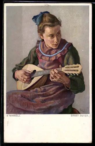 Künstler-AK sign. Ernst Suter: Hübsche Frau mit Laute