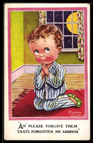 Künstler-AK sign. Paddy Carr: Kind im Schlafanzug hat die Hände zum Gebet gefaltet