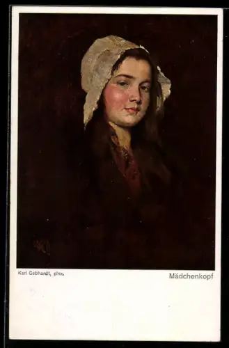 Künstler-AK sign. Karl Gebhardt: Mädchen mit Haube im Porträt
