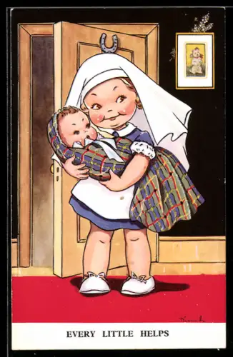 Künstler-AK sign. Dinah: Kind hält einen Säugling in den Armen
