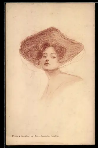 Künstler-AK Jane Samuels: Porträt einer Dame mit Hut