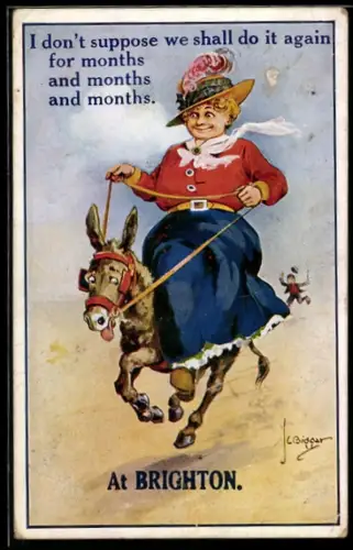 Künstler-AK sign. L. Biggar: Dame reitet auf einem Esel