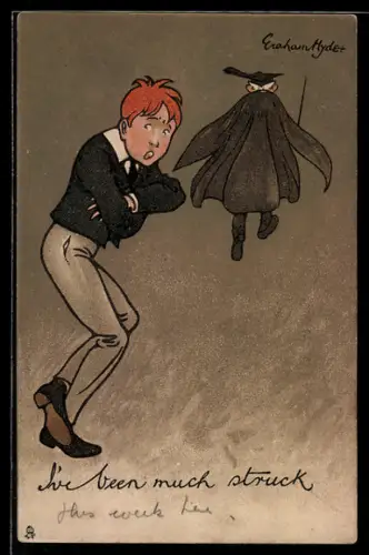 Künstler-AK sign. E. Hyde: Verängstigter Schüler folgt seinem Lehrer