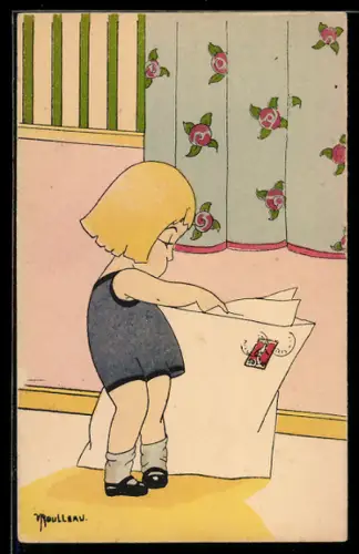 Künstler-AK sign. V. Roulleau: Kind mit einem grossen Brief