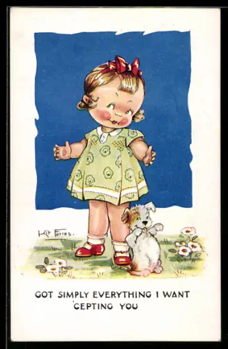 Künstler-AK sign. Kit Forres: Mädchen mit kleinem Hund