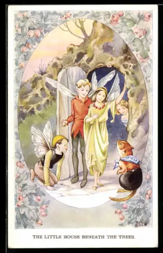 Künstler-AK sign. Rene Cloke: Elfen heissen ein kleines Tier wilkommen